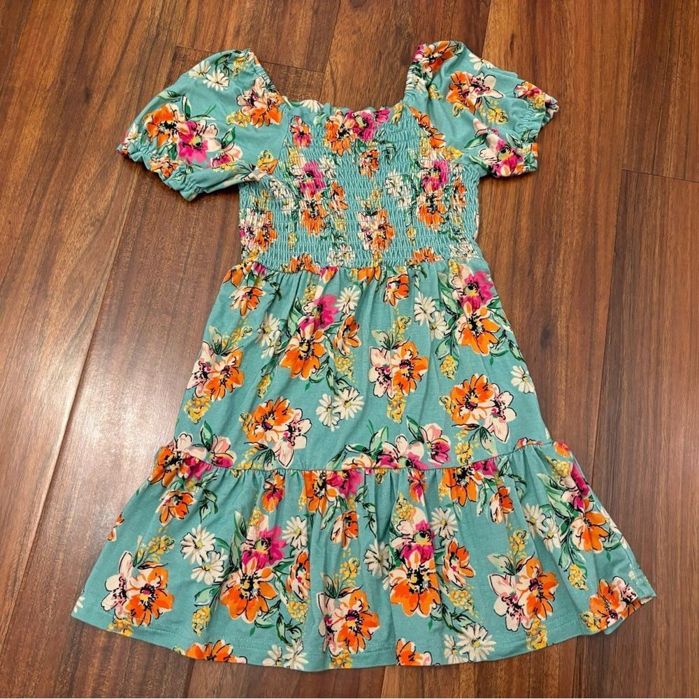 Dreamiere Flower Child Smocked Dress Teal Floral
